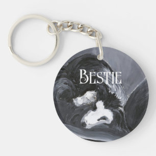 Border Collie Laying Down Painting Personalized Key Ring
