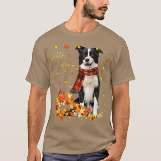 Border Collie Leaf Fall Hello Autumn For Dog Lover T-Shirt