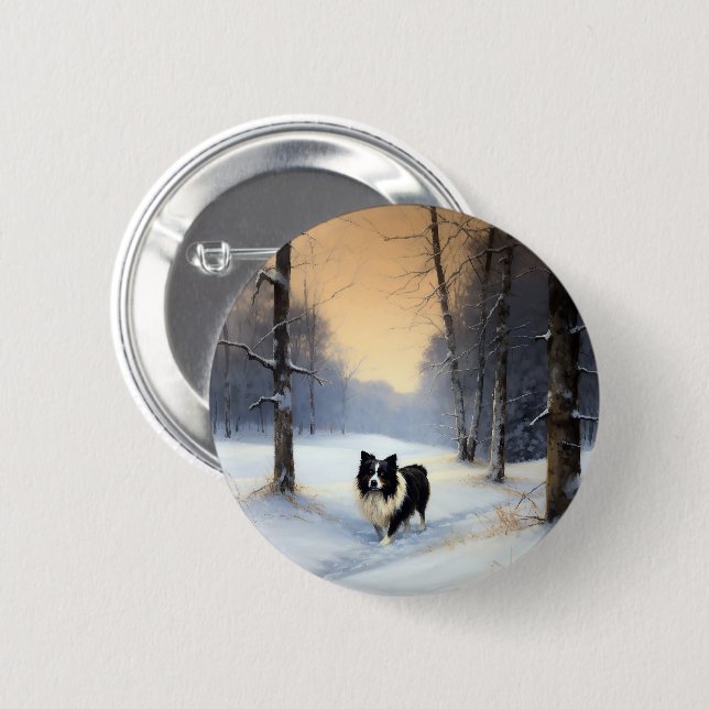 Border Collie Let It Snow Christmas 6 Cm Round Badge (Front & Back)