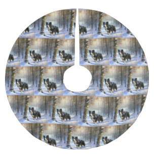 Border Collie Let It Snow Christmas Brushed Polyester Tree Skirt