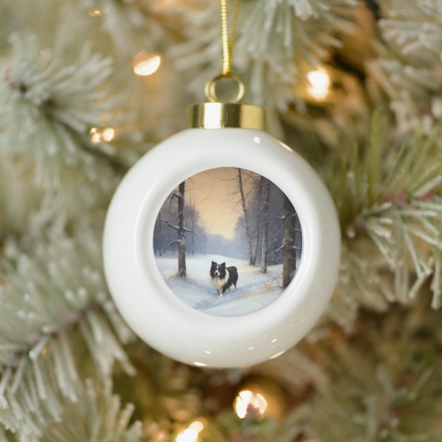 Border Collie Let It Snow Christmas Ceramic Ball Christmas Ornament (Tree)