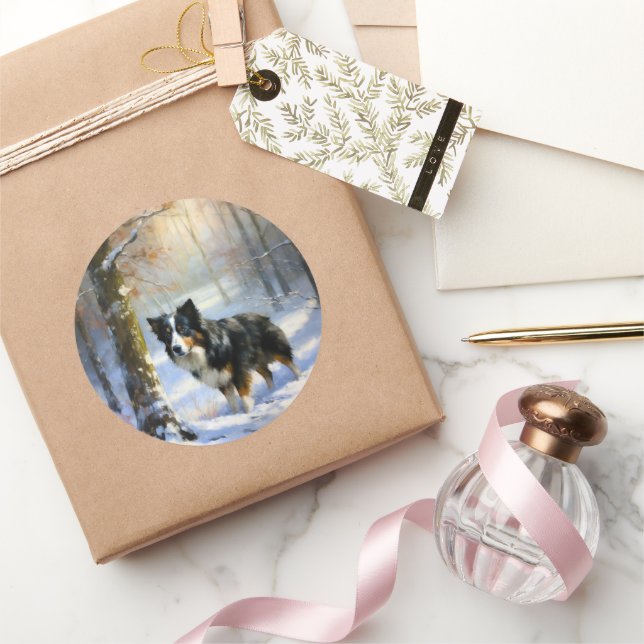 Border Collie Let It Snow Christmas Classic Round Sticker (Gifting)