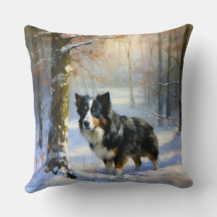 Border Collie Let It Snow Christmas Cushion