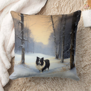 Border Collie Let It Snow Christmas Cushion