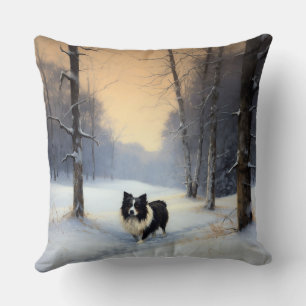 Border Collie Let It Snow Christmas Cushion