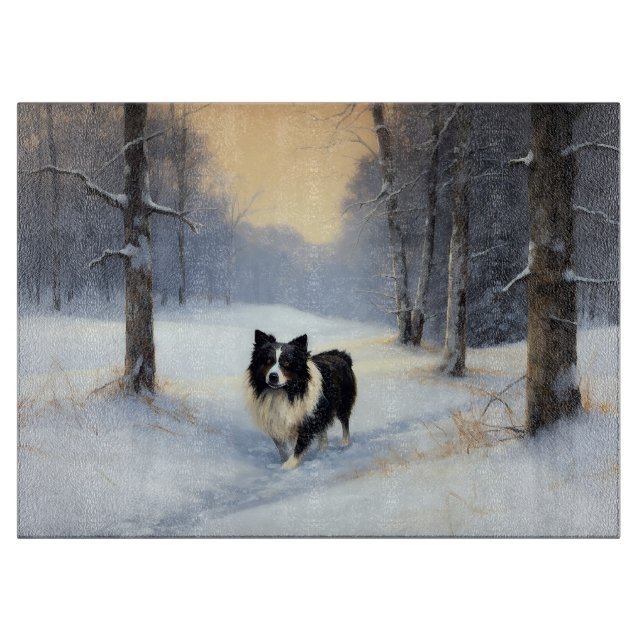 Border Collie Let It Snow Christmas Cutting Board (Front)