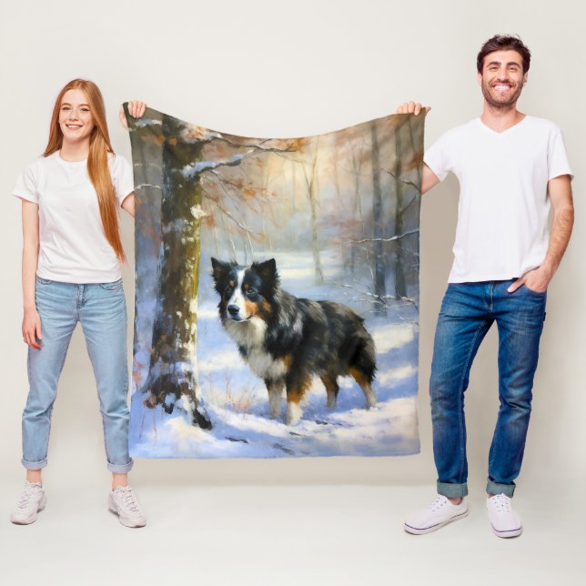Border Collie Let It Snow Christmas Fleece Blanket (In Situ)