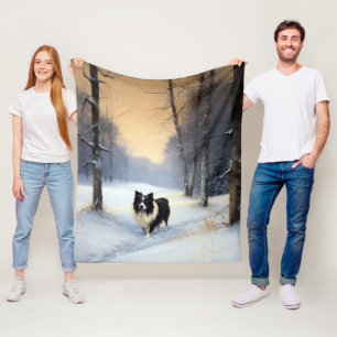 Border Collie Let It Snow Christmas Fleece Blanket
