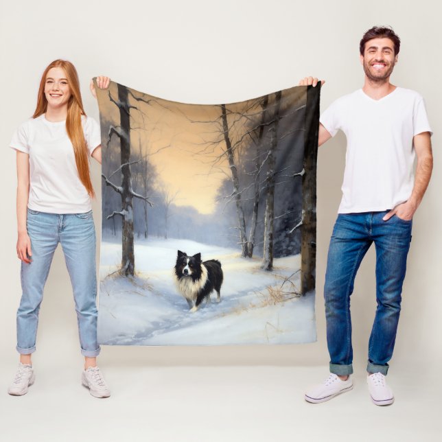 Border Collie Let It Snow Christmas Fleece Blanket (In Situ)