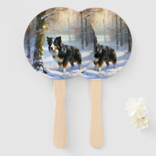 Border Collie Let It Snow Christmas Hand Fan