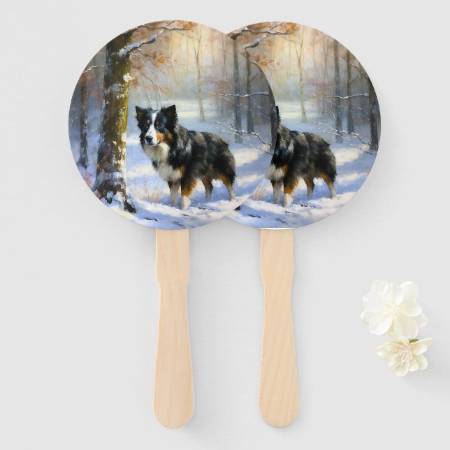 Border Collie Let It Snow Christmas Hand Fan (Front and Back)