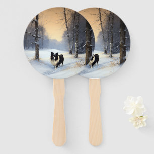 Border Collie Let It Snow Christmas Hand Fan