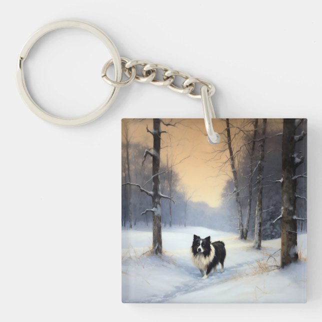 Border Collie Let It Snow Christmas Key Ring (Front)