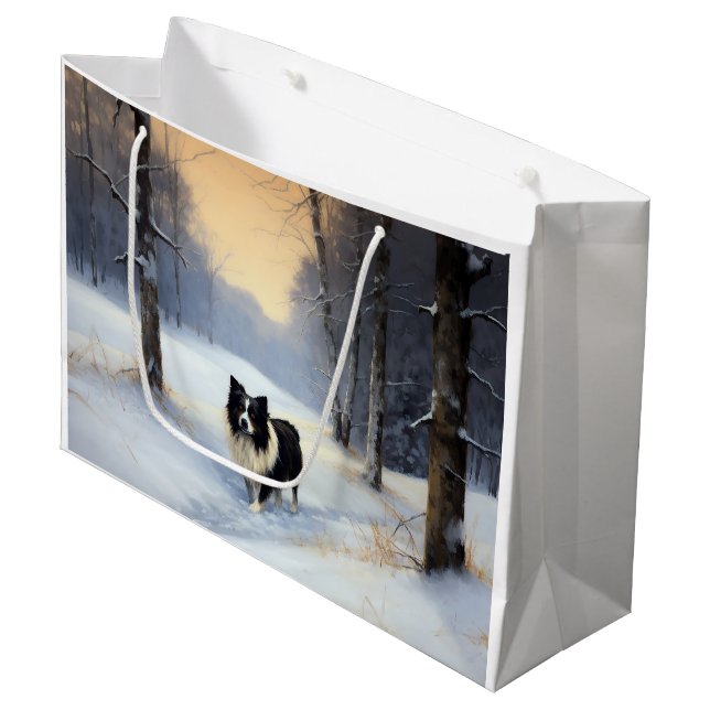 Border Collie Let It Snow Christmas Large Gift Bag (Front Angled)