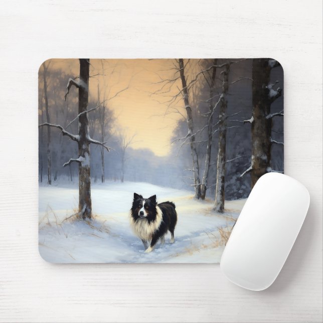 Border Collie Let It Snow Christmas Mouse Mat (With Mouse)