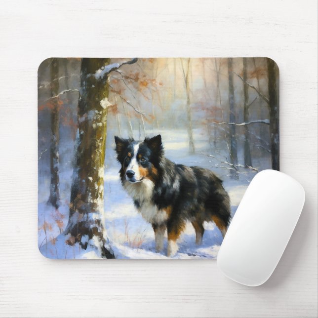 Border Collie Let It Snow Christmas Mouse Mat (With Mouse)