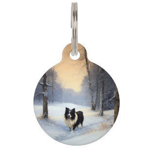 Border Collie Let It Snow Christmas Pet Tag