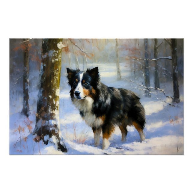 Border Collie Let It Snow Christmas Poster (Front)