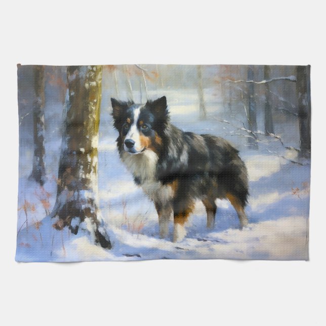 Border Collie Let It Snow Christmas Tea Towel (Horizontal)