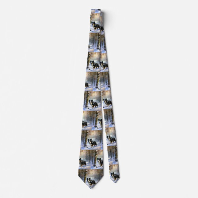 Border Collie Let It Snow Christmas Tie (Front)