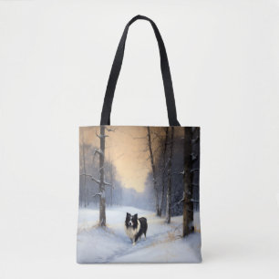 Border Collie Let It Snow Christmas Tote Bag