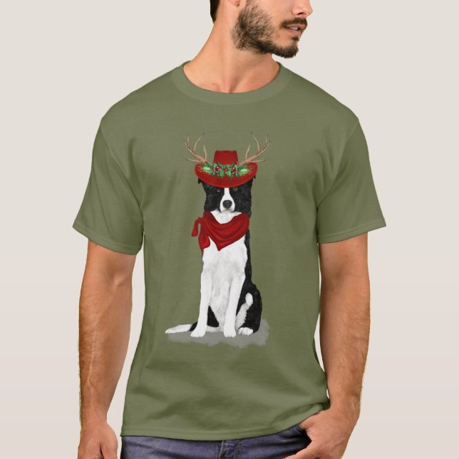 Border Collie Lover Funny Christmas Dog Holiday T-Shirt (Front)
