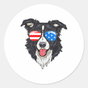 Border Collie Lover Patriotic Dog 4th Of July Amer Classic Round Sticker