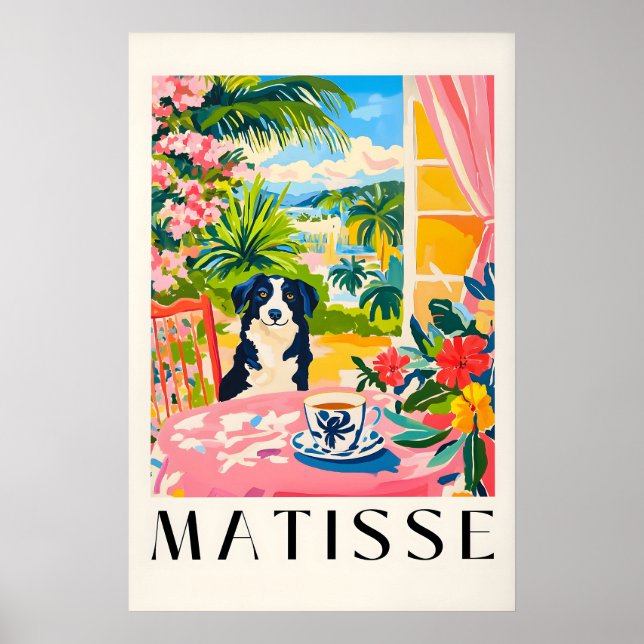 Border Collie Matisse Print Funny Dog & Coffee (Front)