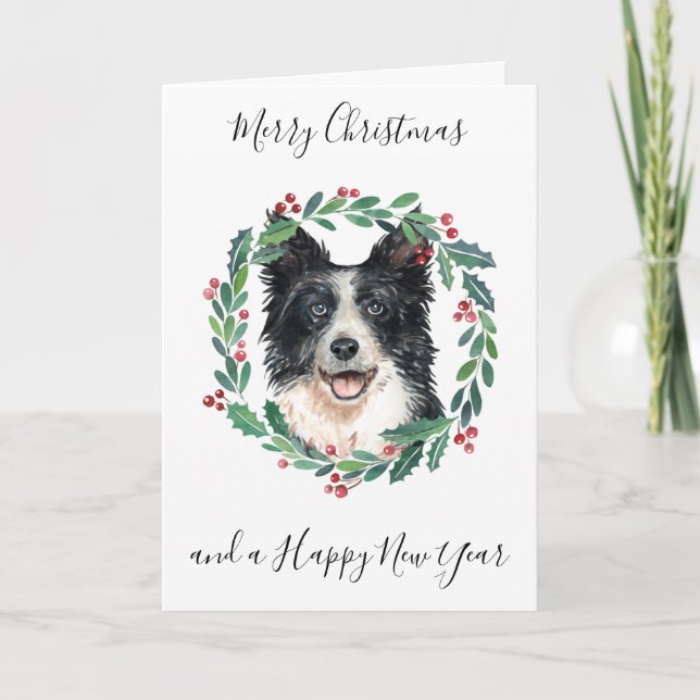 Border Collie Merry Christmas Trendy Dog Holiday Card (Front)