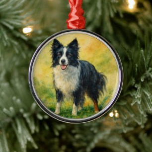 Border Collie Metal Tree Decoration