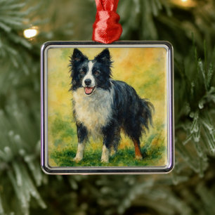 Border Collie Metal Tree Decoration