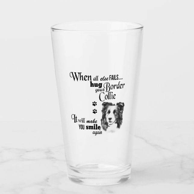 Border Collie modern art cute dog breed slogan Glass (Front)