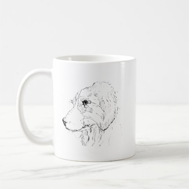 Border Collie Mug – Hand Drawn Ink Dog Coffee Mug (Left)