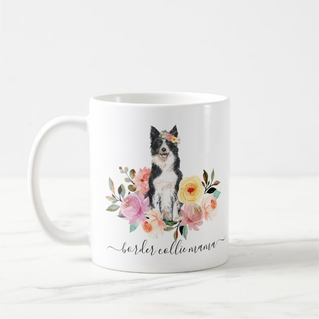 Border Collie Mum Floral  Coffee Mug (Left)