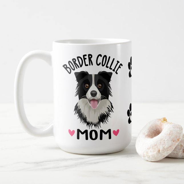 Border Collie Mum Gift Black White Puppy Dog   Coffee Mug (With Donut)