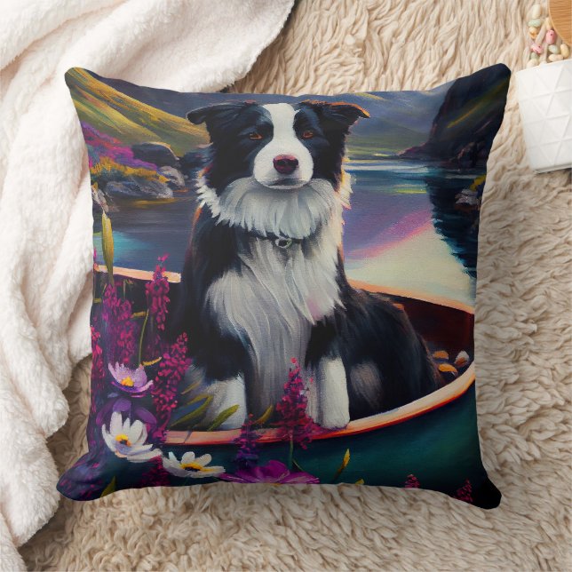 Border Collie on a Paddle: A Scenic Adventure  Cushion (Blanket)