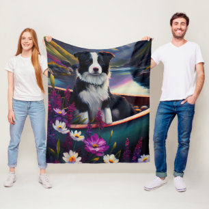 Border Collie on a Paddle: A Scenic Adventure Fleece Blanket