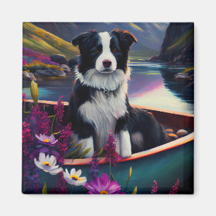 Border Collie on a Paddle: A Scenic Adventure Magnet