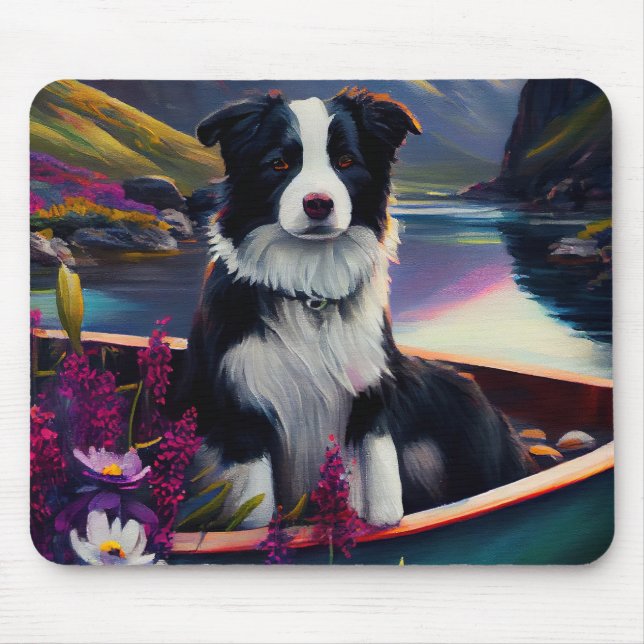 Border Collie on a Paddle: A Scenic Adventure Mouse Mat (Front)