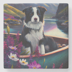 Border Collie on a Paddle: A Scenic Adventure Stone Coaster