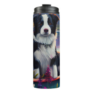 Border Collie on a Paddle: A Scenic Adventure Thermal Tumbler