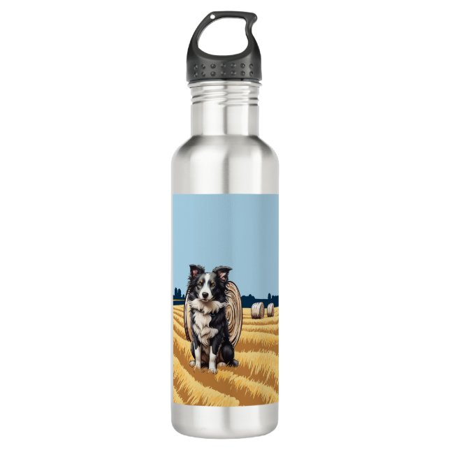 Border Collie on Farm 710 Ml Water Bottle (Front)