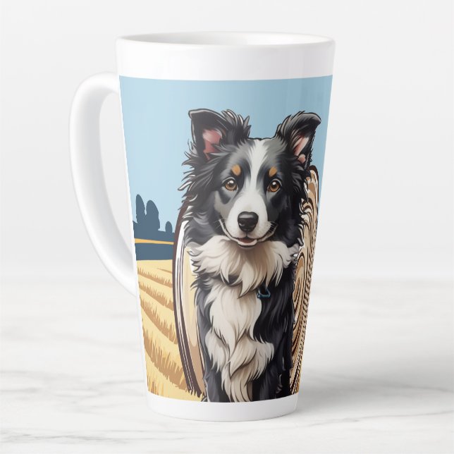 Border Collie on Farm Latte Mug (Left Angle)