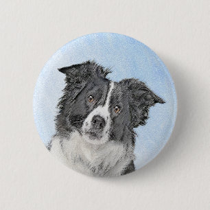 Border Collie Painting - Cute Original Dog Art 6 Cm Round Badge