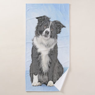 Border Collie Painting - Cute Original Dog Art Bath Towel Set