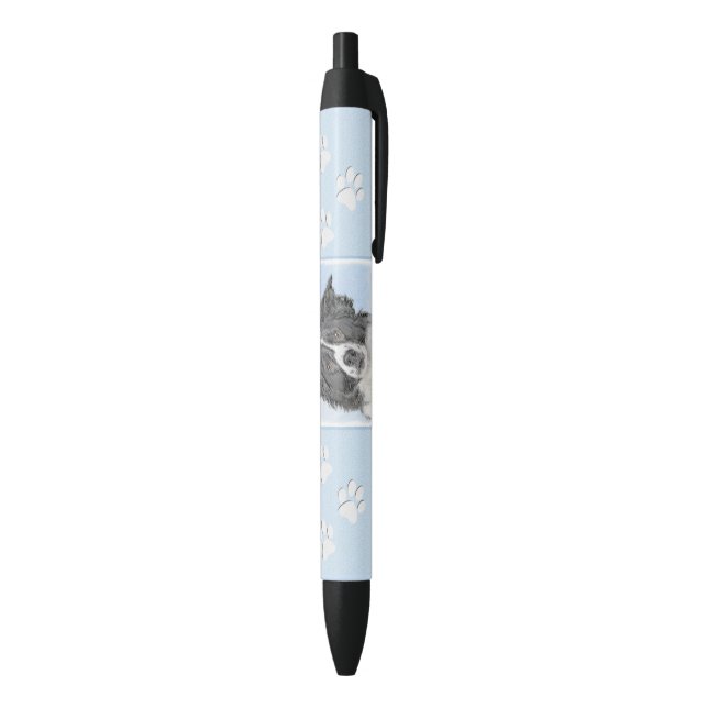 Border Collie Painting - Cute Original Dog Art Black Ink Pen (Bottom (Vertical))