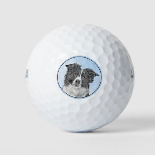 Border Collie Painting - Cute Original Dog Art Golf Balls