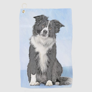 Border Collie Painting - Cute Original Dog Art Golf Towel