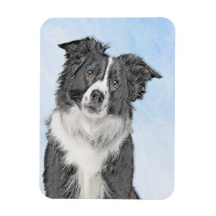 Border Collie Painting - Cute Original Dog Art Magnet