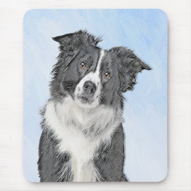 Border Collie Painting - Cute Original Dog Art Mouse Mat (Front)